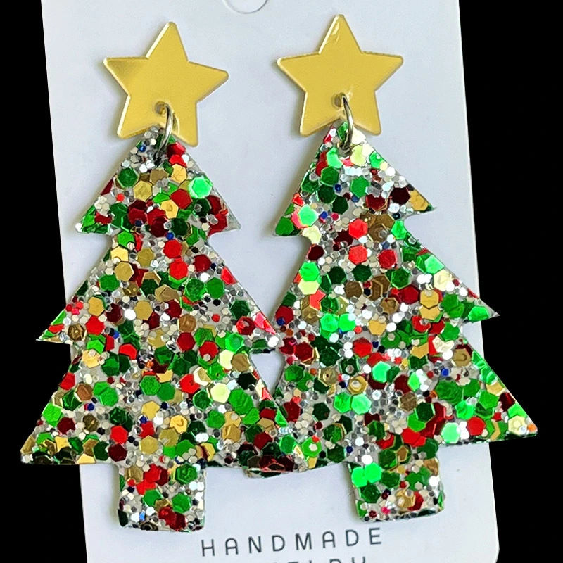 Christmas Tree GREAT Big Sequins Multi-color Holiday Atmosphere Party Exaggerated Earrings