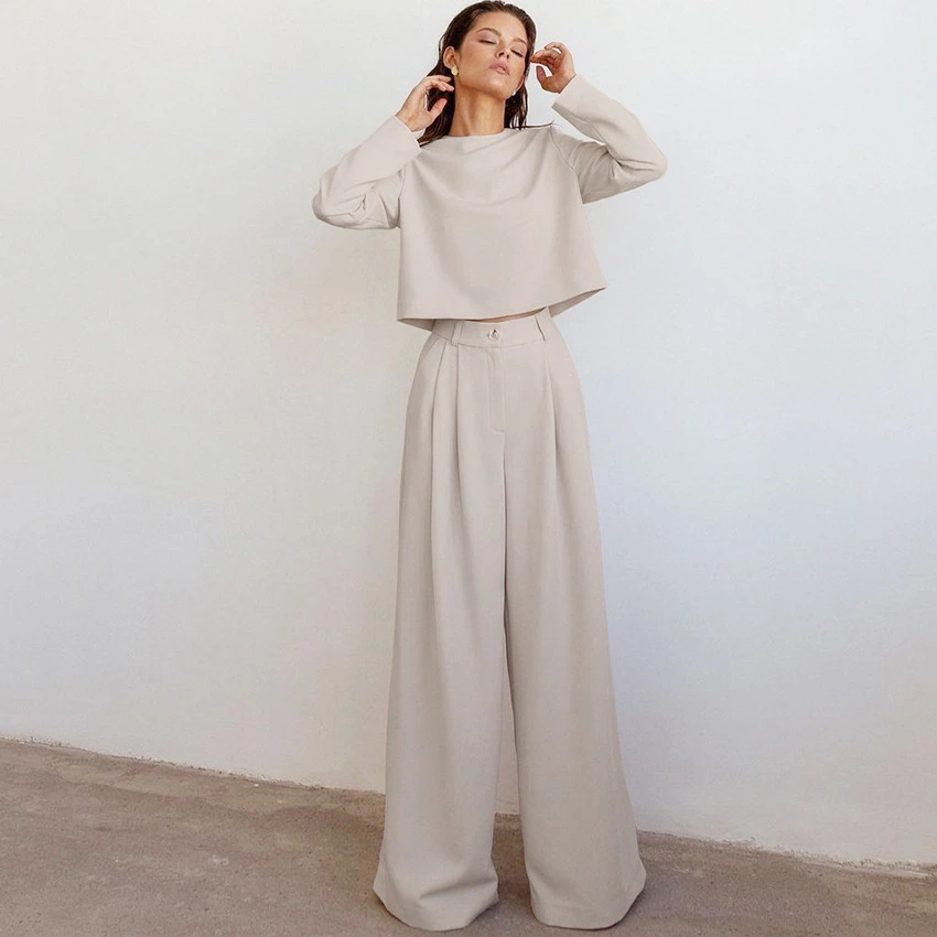 Long Sleeve Round Neck Trousers Loose Temperament Commute Slim-fit Slimming Casual Fashion Set
