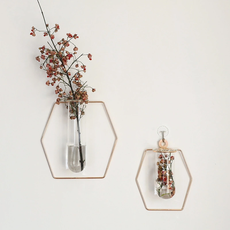 Wall-mounted Geometric Iron Test Tube Glass Vase