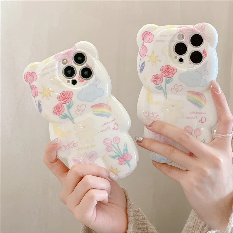 Cartoon Three-dimensional Small Flower Bear Phone Case All-inclusive