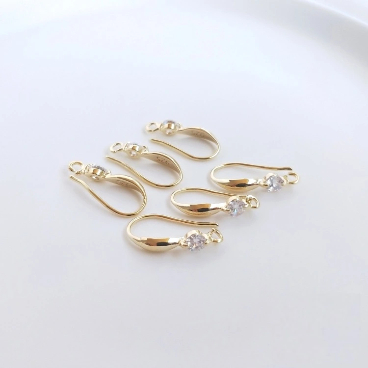 14K Light Gold Color Retention Inlaid Zircon Ear Hook