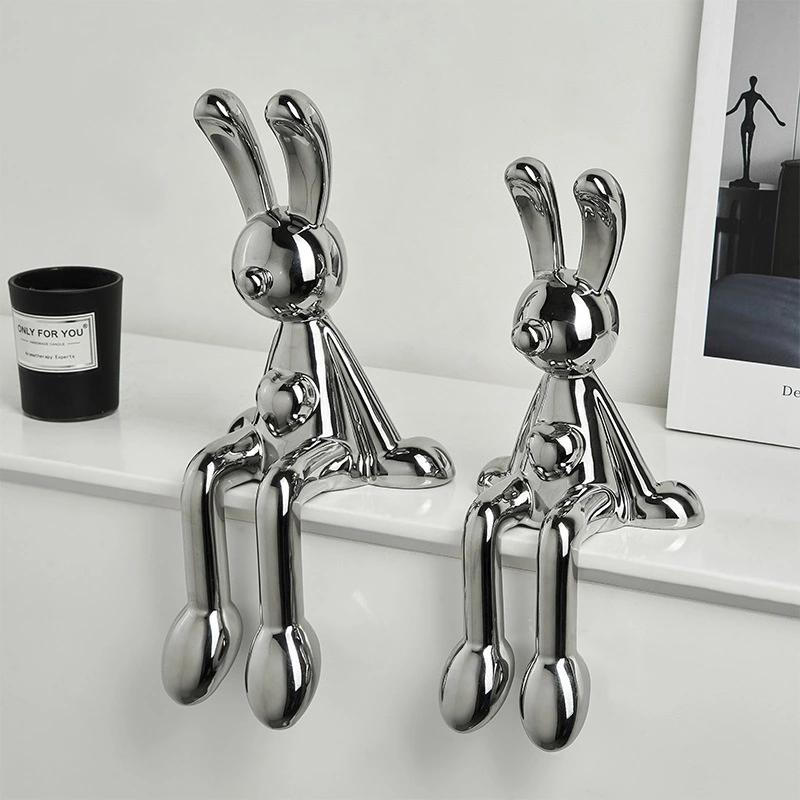 Light Luxury Silver Electroplated Sitting Rabbit Decoration Living Room Wine Cabinet TV