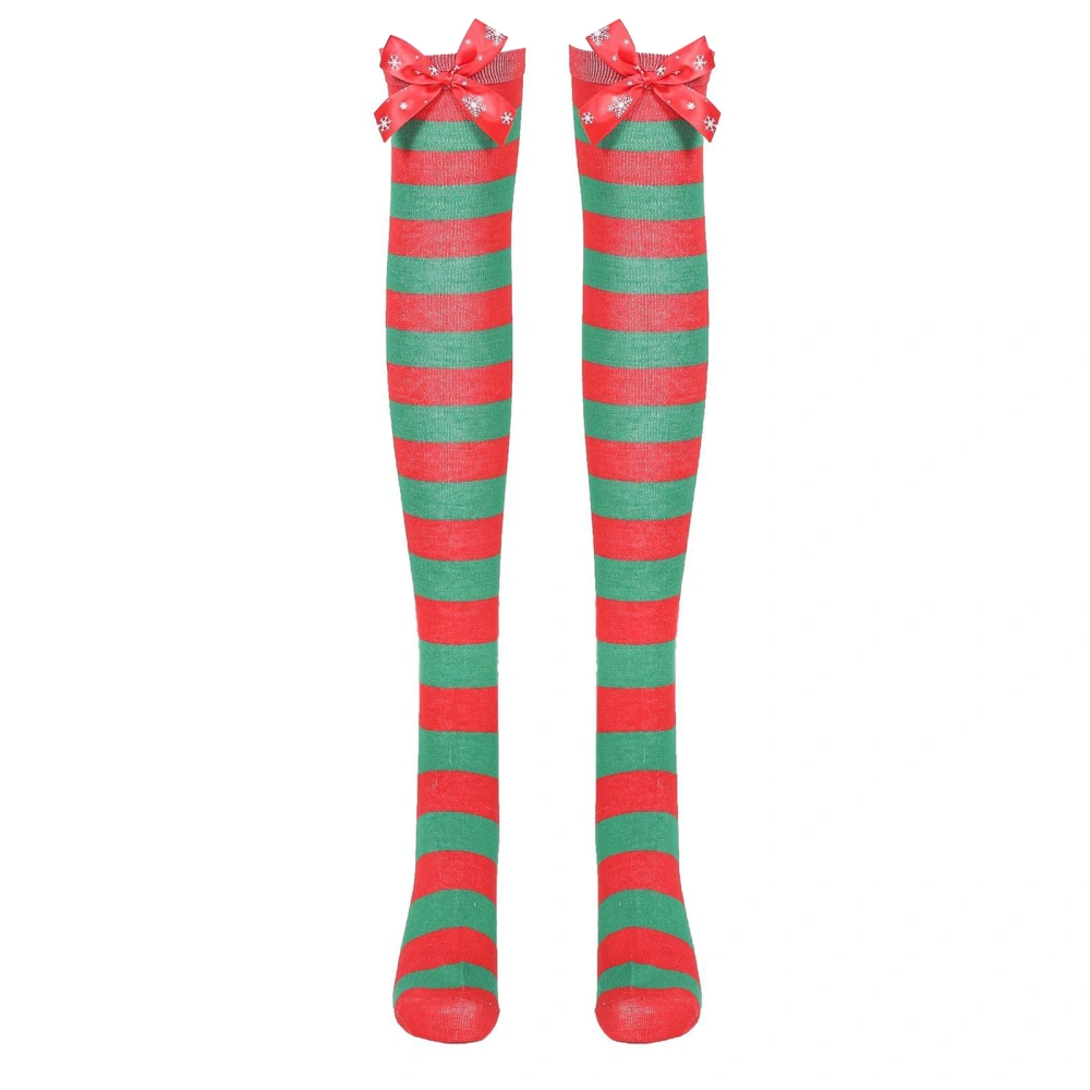 Women Christmas Sweet Knit Striped Bow Socks for Party, Cosplay