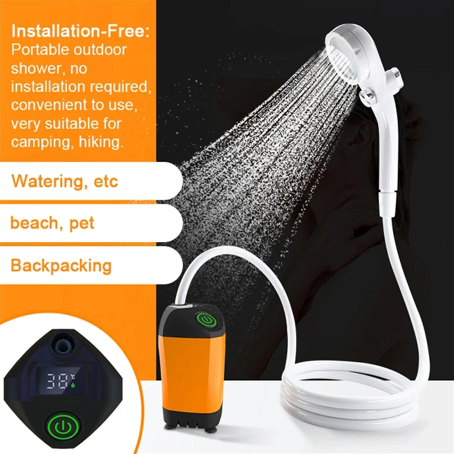 Shower for Camping, Electric Shower Pump Rechargeable Shower Pump 