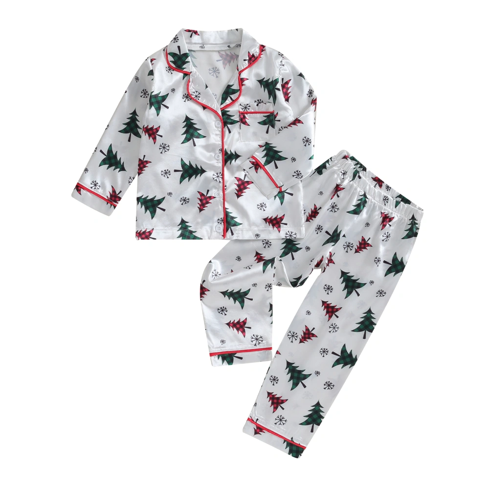 Kid Girls Boys Christmas Pajamas Set Christmas Tree Print Tops Pants