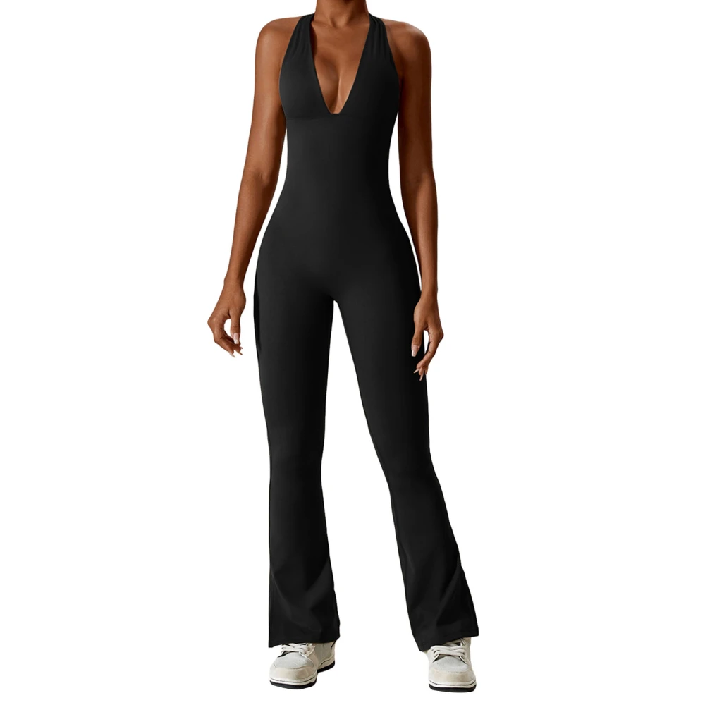 Women Yoga Jumpsuits Solid Color Halter Neck Workout Bodycon Rompers