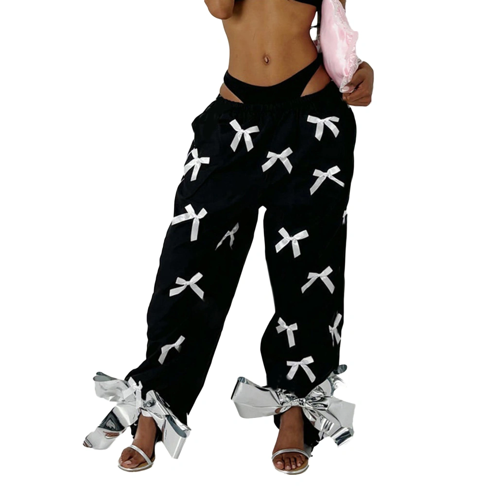 Women Sweatpants with Pockets Elastic Cargo Joggers Pants with Bow 