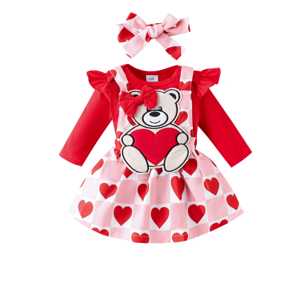 Baby Girl Valentine’s Day Outfits Romper+Bear Suspender Skirt+Headband