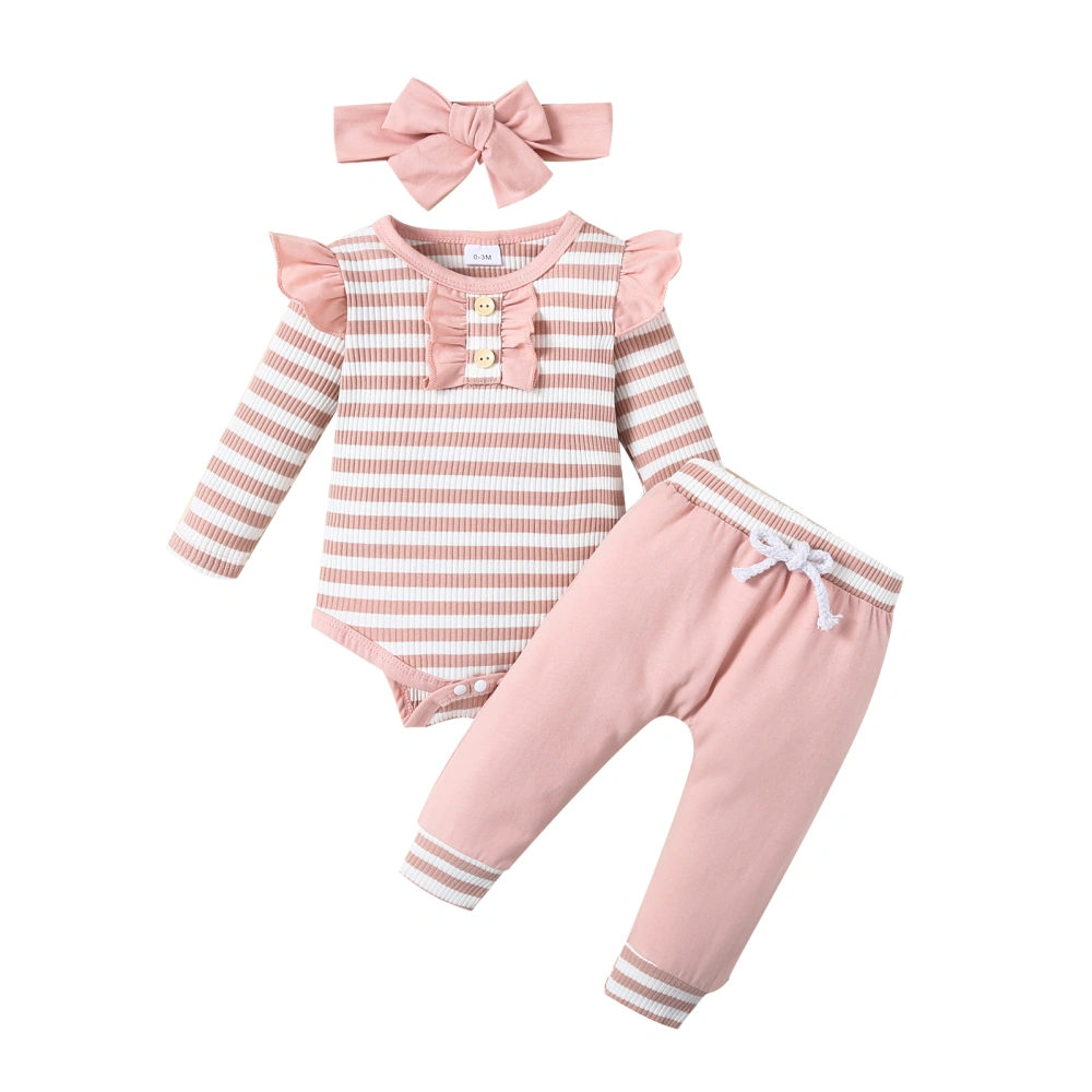 Baby Girls 3 Piece Outfit Striped Print Romper and Pants Headband