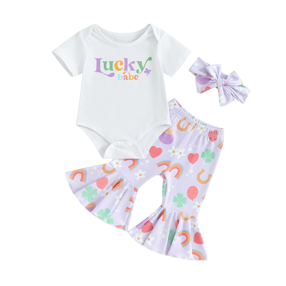 Baby Girl’s Short Sleeve Romper + Long Flare Pants + Headband Set