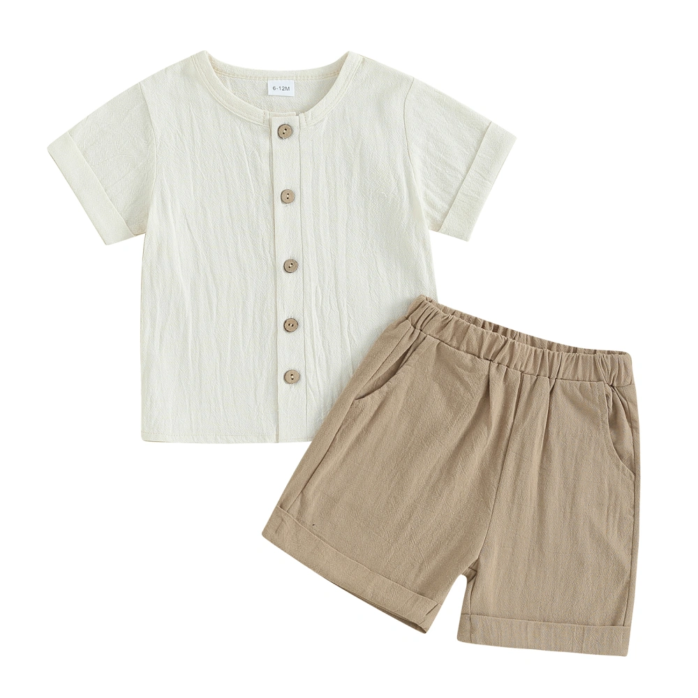 Baby Boy Round Neck Short Sleeve Tops + Elastic Shorts with Pocket Set