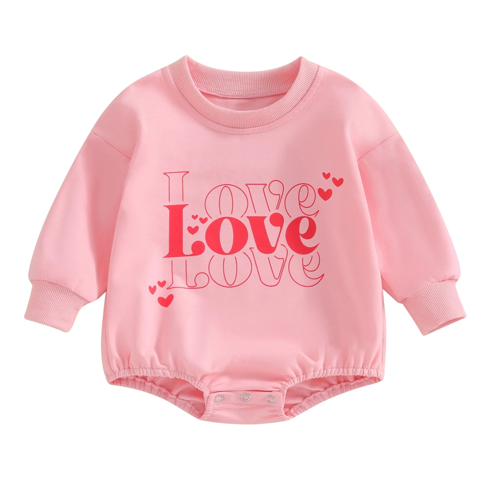 Baby Girls Romper, Long Sleeve Crew Neck Letters Heart Print Bodysuit