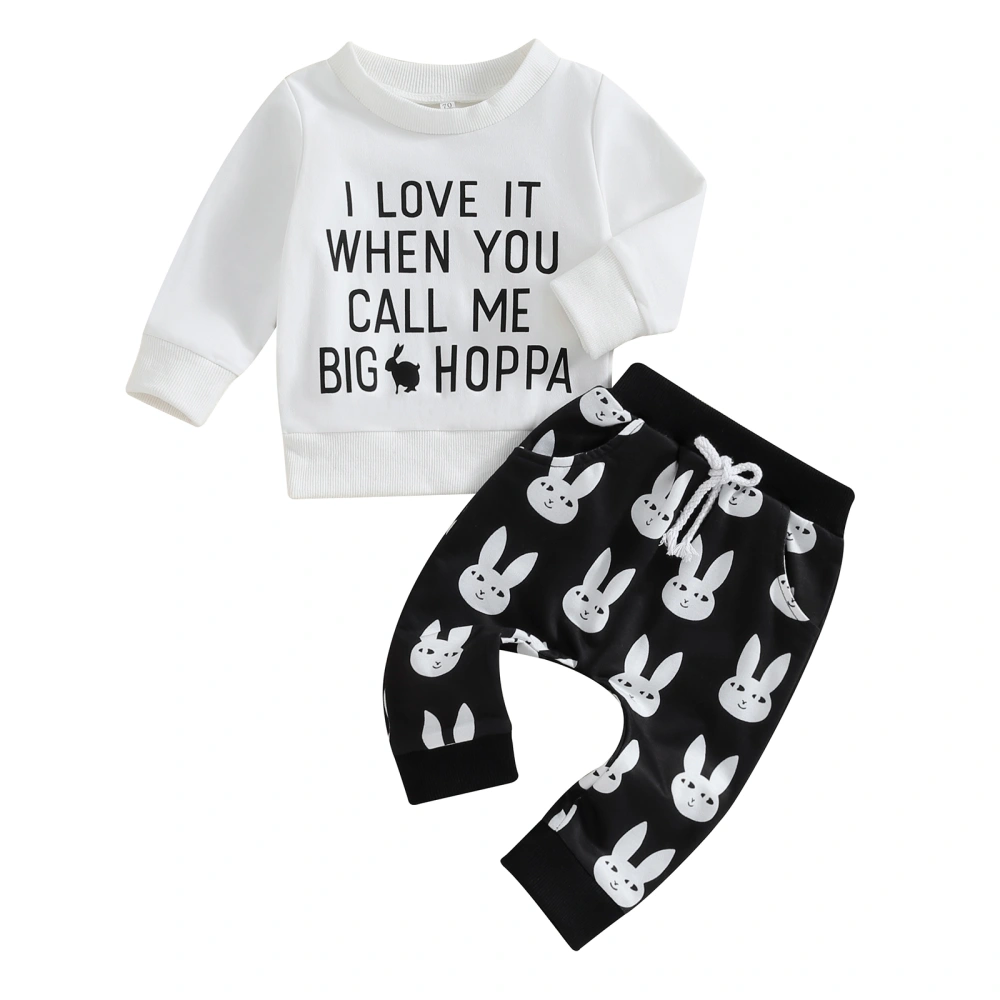 Baby 2Pcs Easter Outfits Long Sleeve Letter Sweatshirt and Bunny Pants