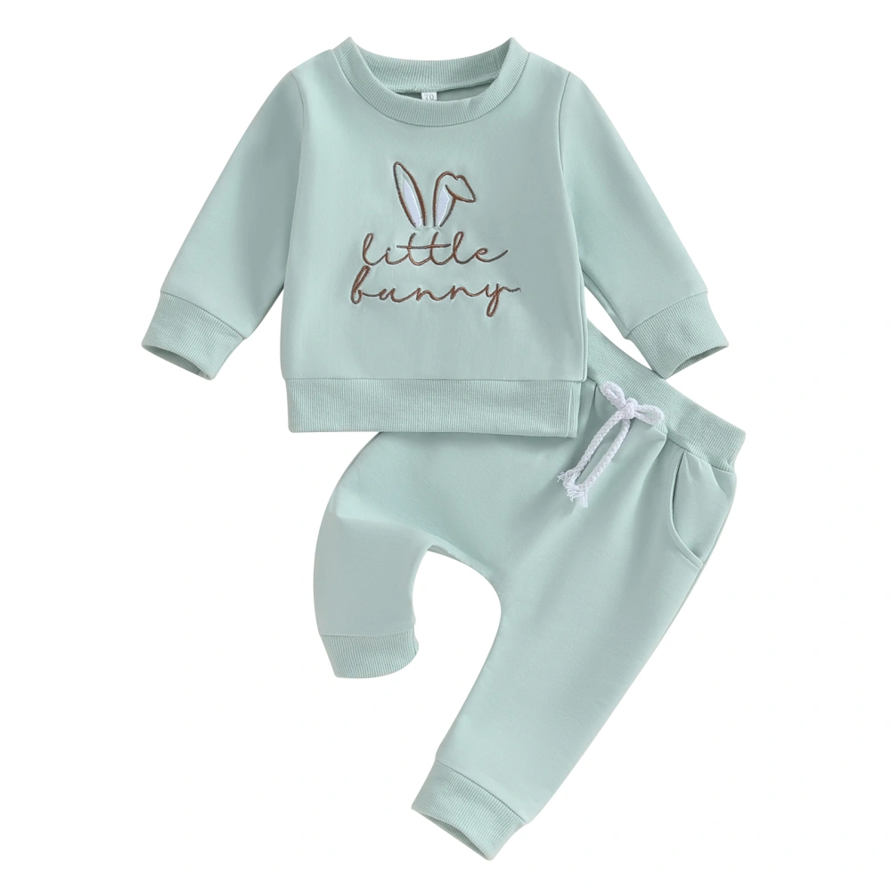 Girls Easter Outfit Letter Bunny Embroidery Sweatshirt and Pants