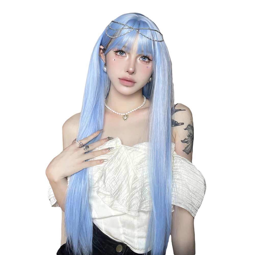 Colorful Wig, Long Straight Hairpiece Synthetic Cosplay Wig with Bang