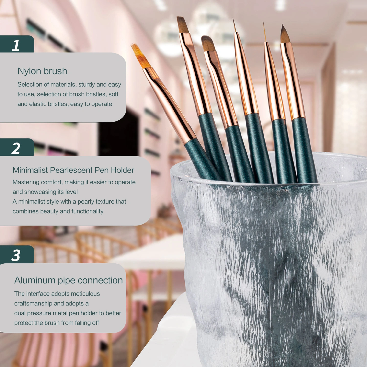 Nail Art Brush Set, Professional Long Handle DIY Nail Art Tool