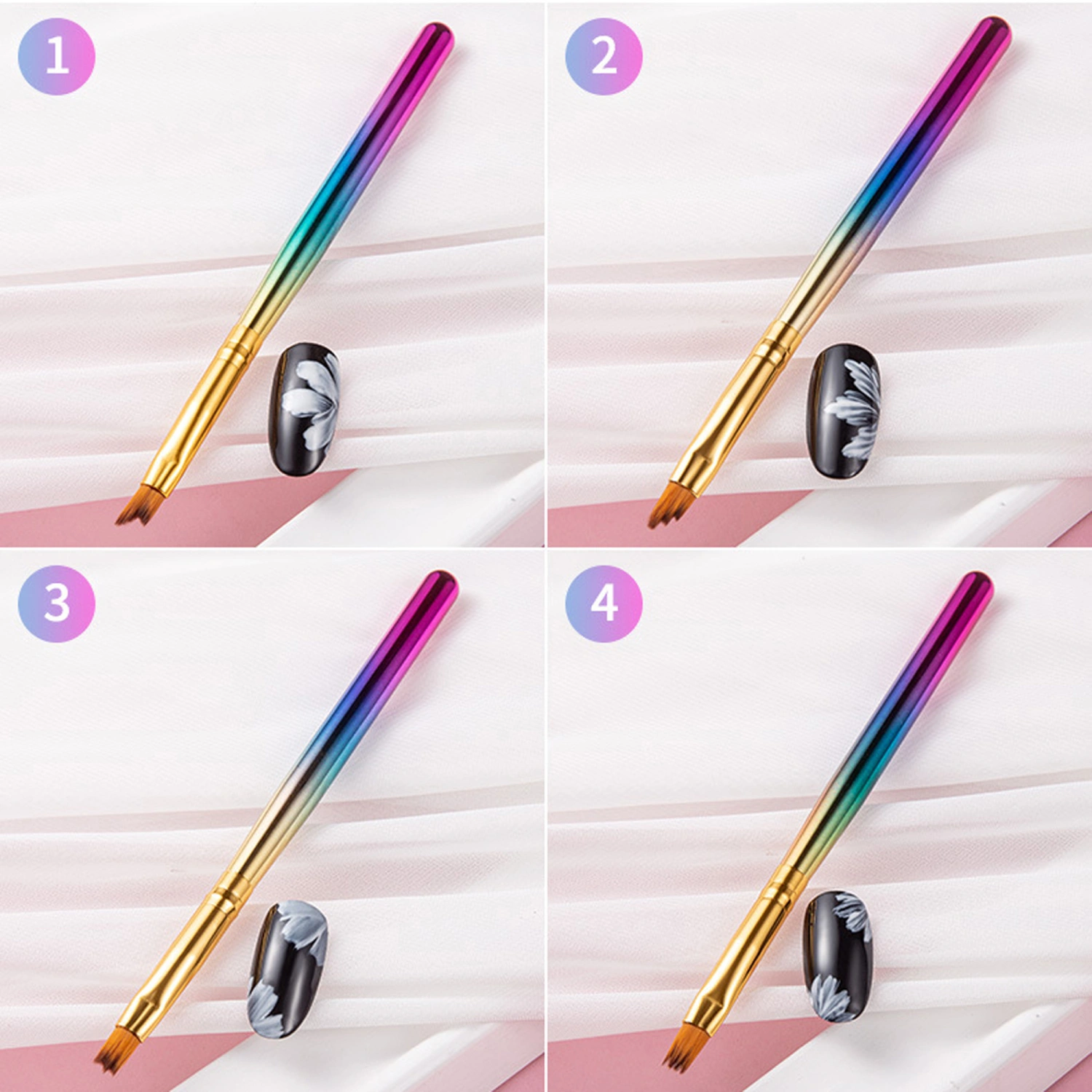 Nail Brushes Set 8 Pieces Rainbow Gradient Flower Painting Nail Pen