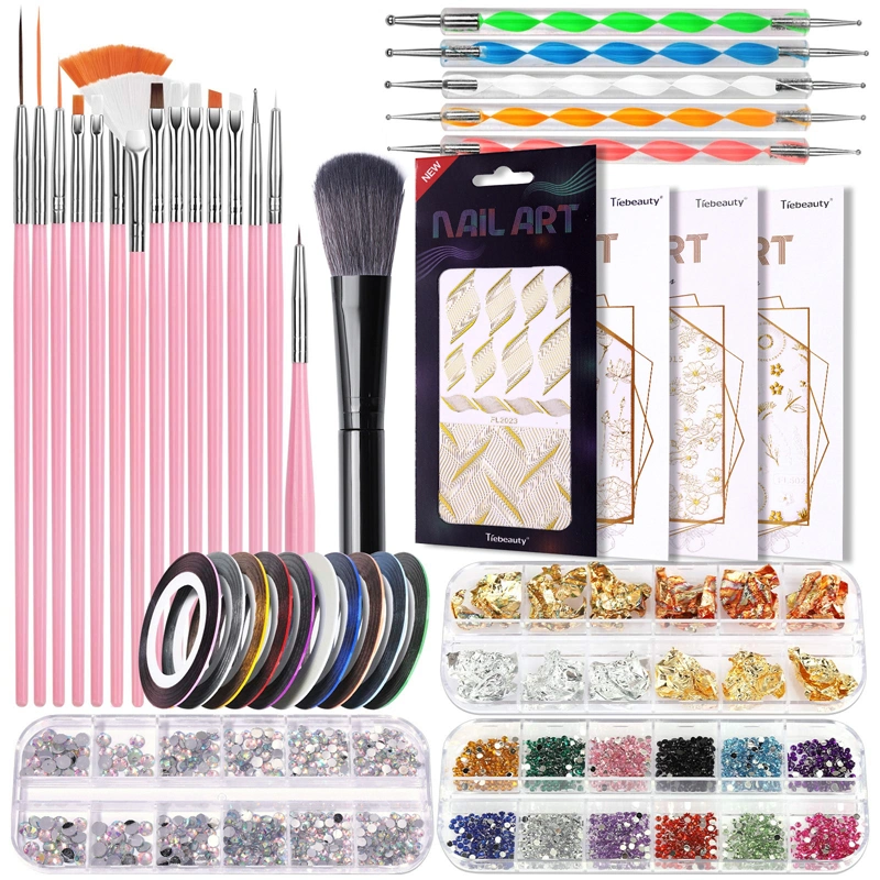 Nail Art Kit, Professional DIY Brush Nail Gem Rhinestones Gold Foil