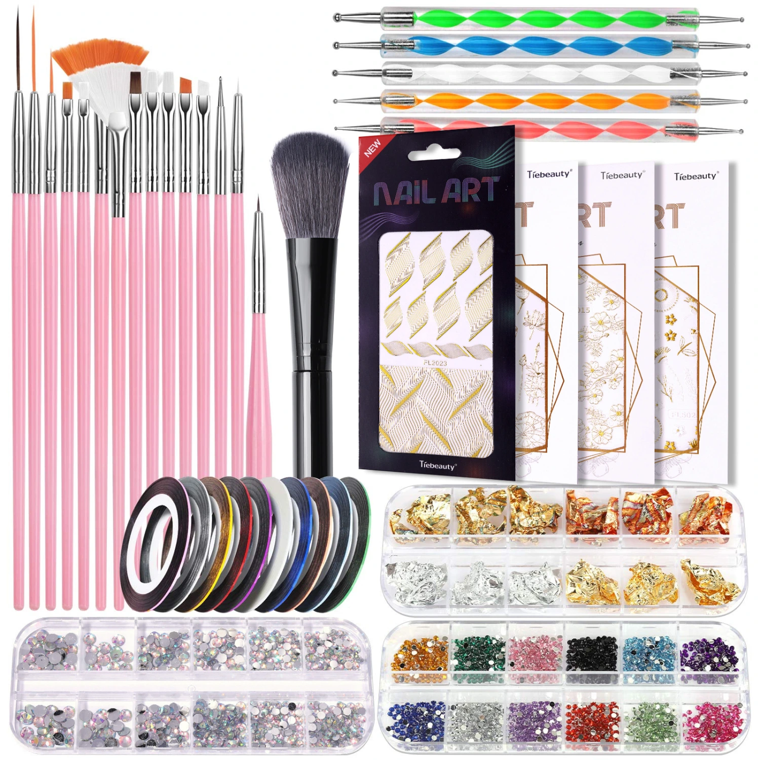 Nail Art Kit, Professional DIY Brush Nail Gem Rhinestones Gold Foil