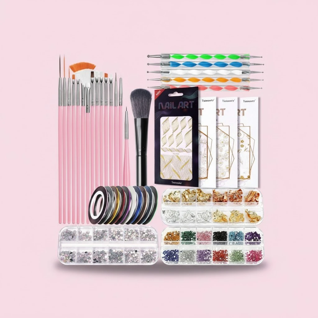 Nail Art Kit, Professional DIY Brush Nail Gem Rhinestones Gold Foil