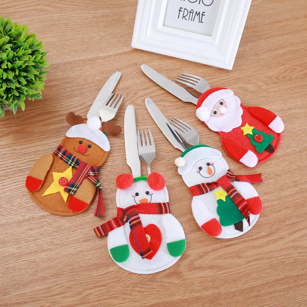 Christmas Decoration Restaurant Hotel Layout Non-Woven Old Man Snowman Christmas Knife And Fork Bag Cutlery