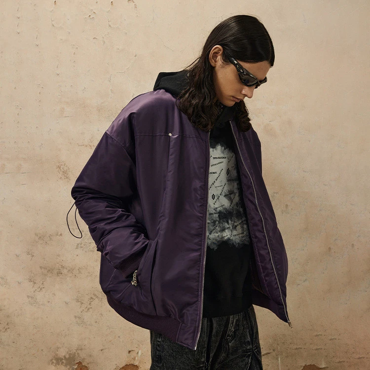 American Retro Pilot Jacket Sleeve Drawstring Design Solid Color Style Cotton Coat Jacket Tide