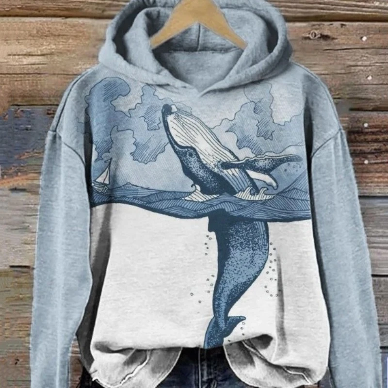 Women's Loose Draping Effect Hooded Coat Sweatshirt