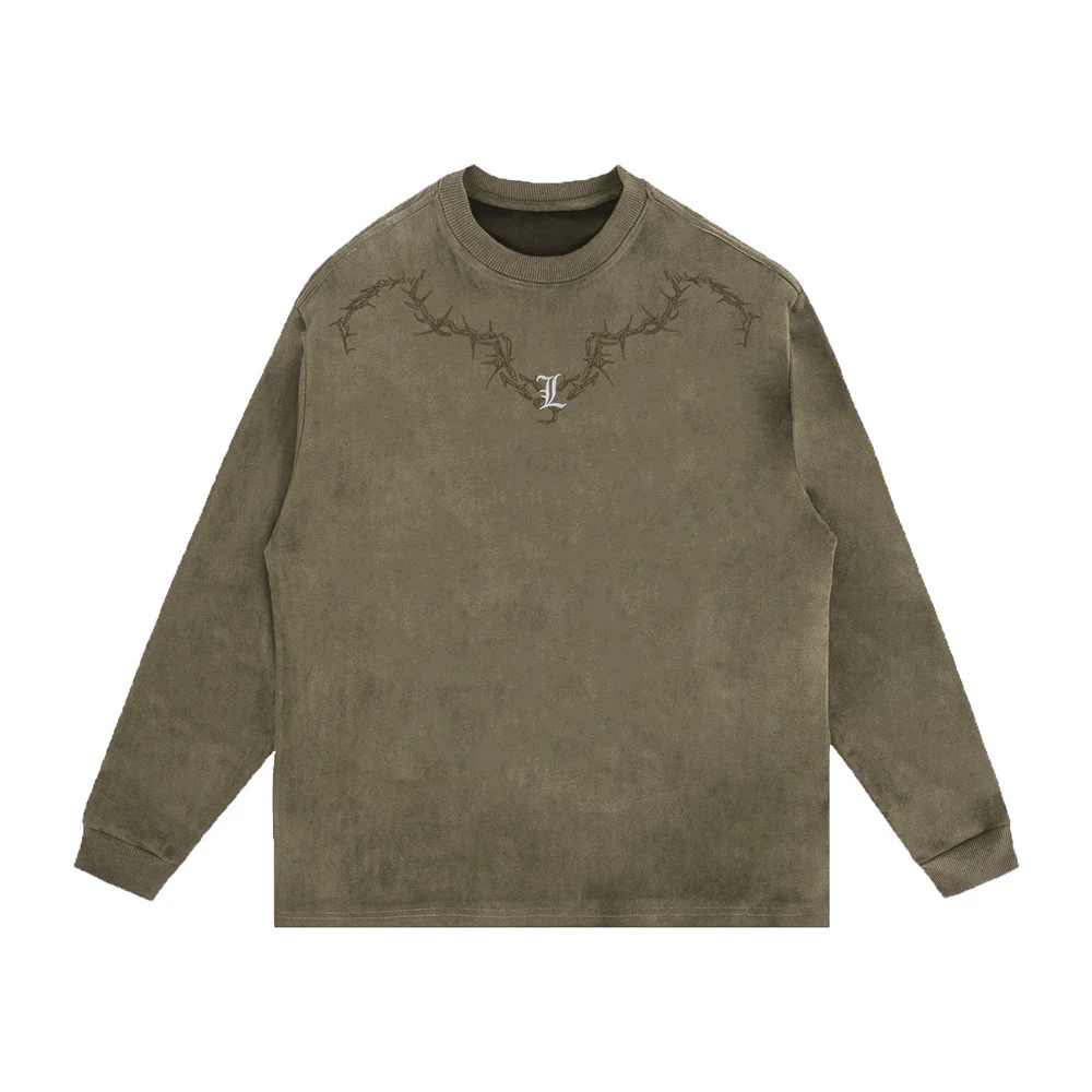 Gothic Letter Simplicity Embroidered Crew Neck Long-sleeved T-shirt Men