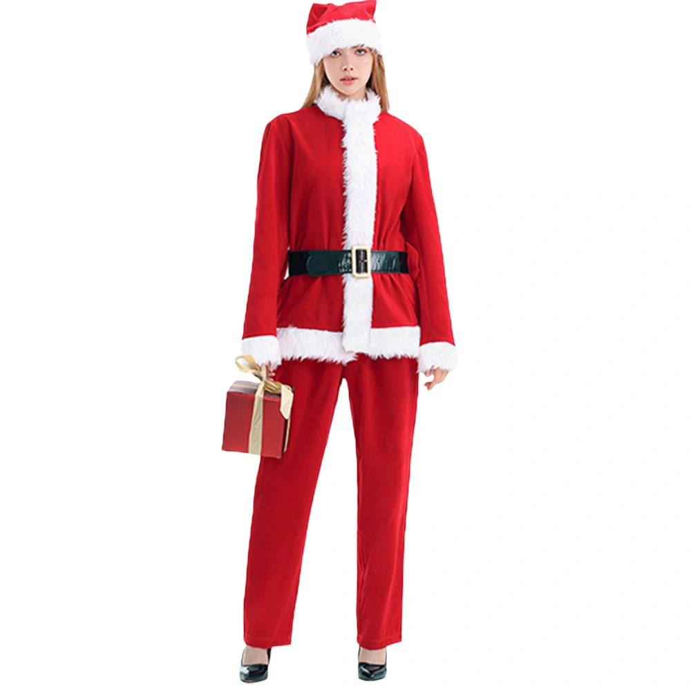 Adult Christmas Red Long Sleeve Belted Tops Pants Santa Hat Sets