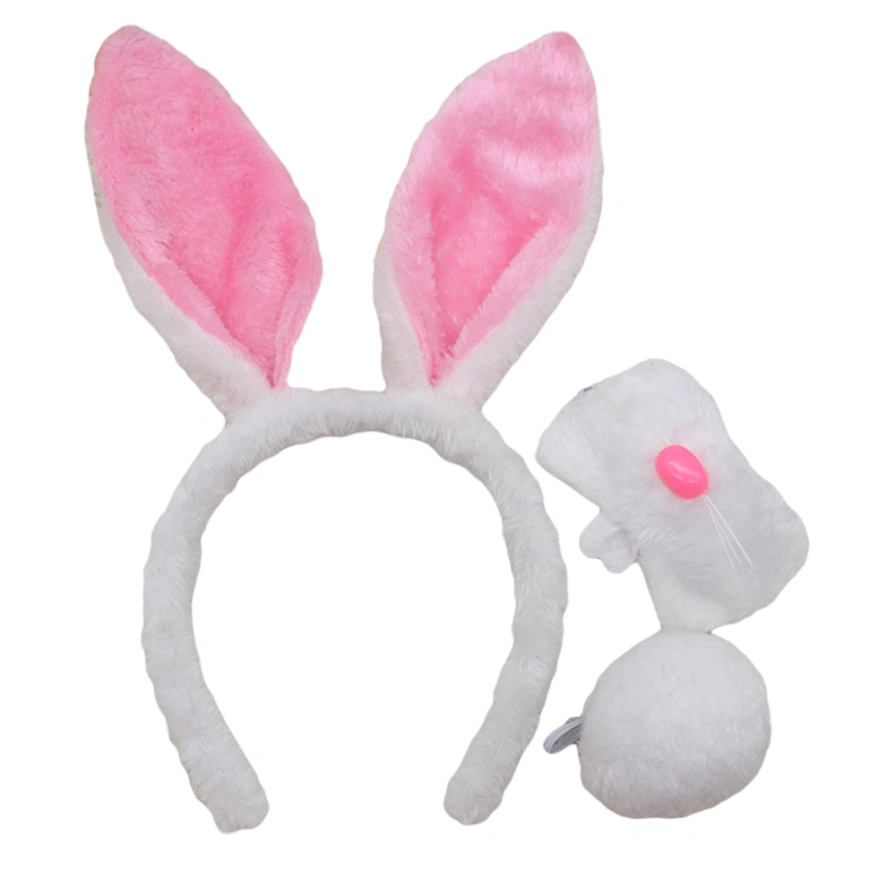 Easter Bunny Headband Elastic Cosplay Hair Band with Nose and Tail Set