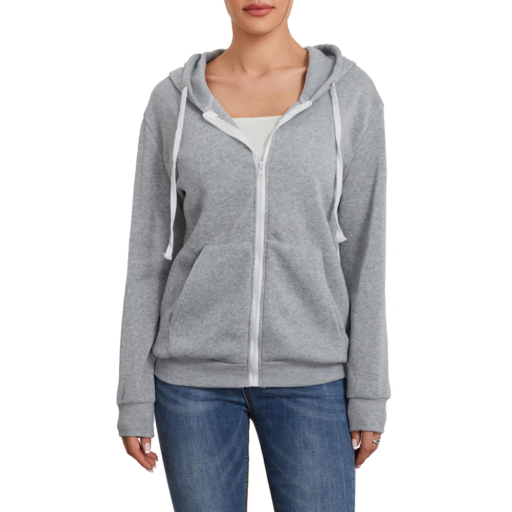 Women's Zip Up Hoodies Long Sleeve Solid Color Classic Fit Sweatshirts