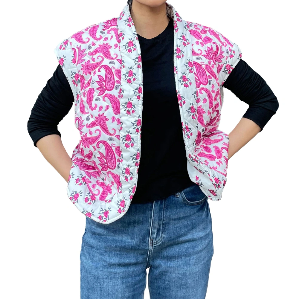 Women's Sleeveless Quilted Jacket, Lightweight Front Open Waistcoat