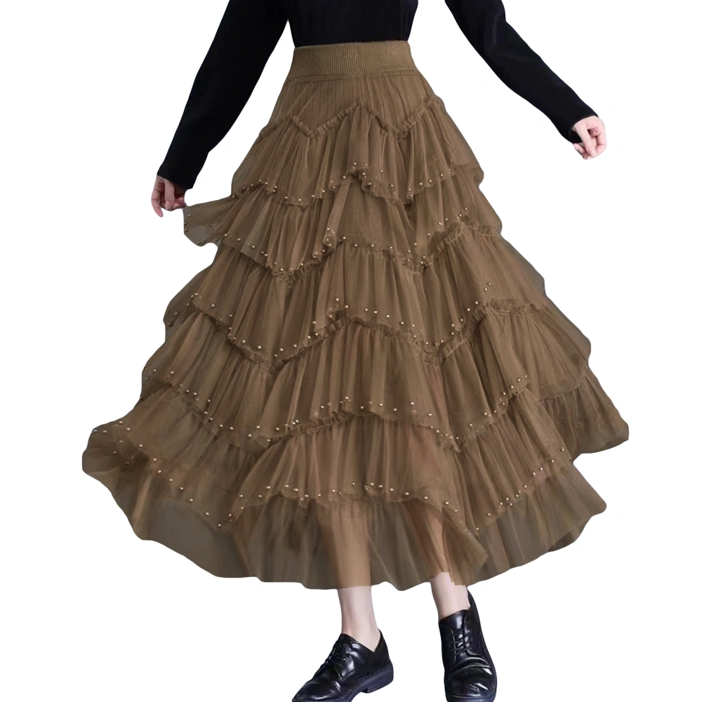 Women's Midi Skirts Beaded Elastic High Waist Skirts Tutu Skirts