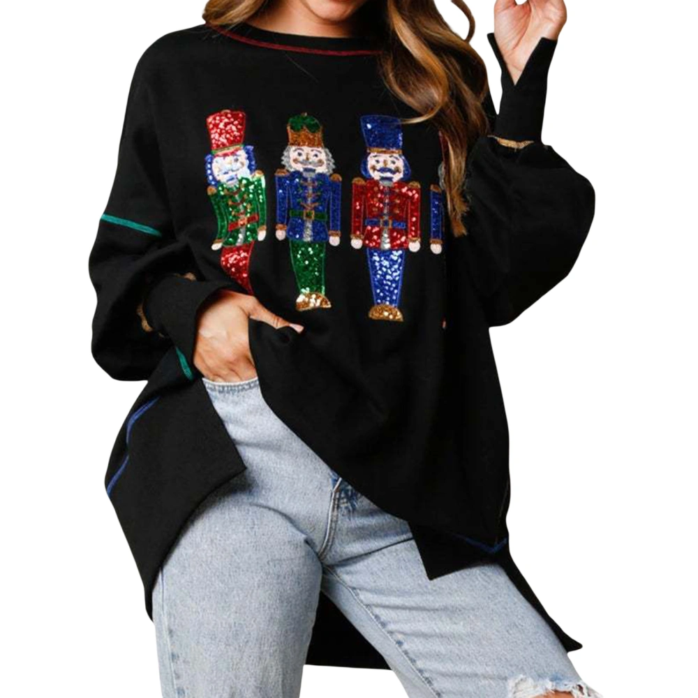 Women's Loose Sweatshirt Sequins Cartoon Person Crew Neck Pullovers