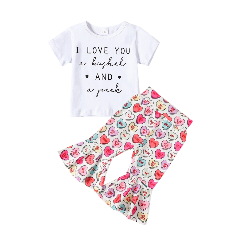 Baby Girl Summer Outfit Short Sleeve Letters Print T-shirt Heart Pants