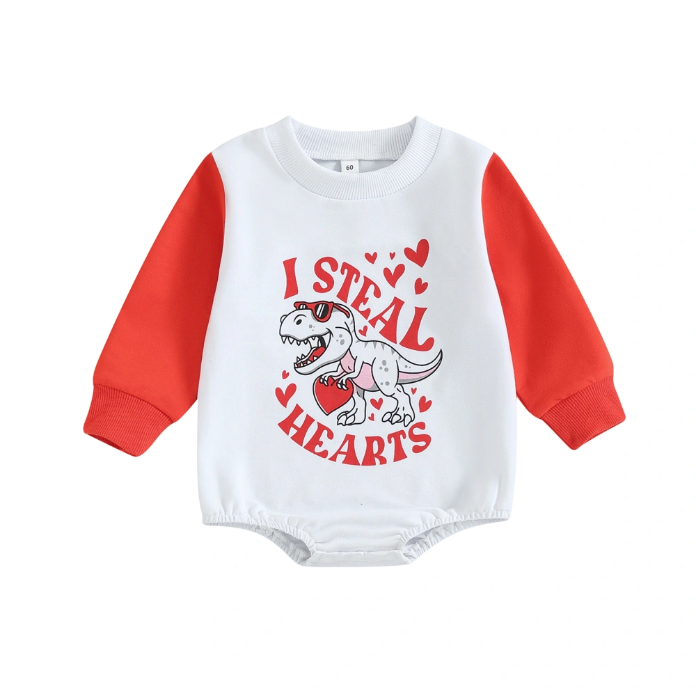 Baby Girls Long Sleeve Heart Letter Dinosaur Print Sweatshirt Romper