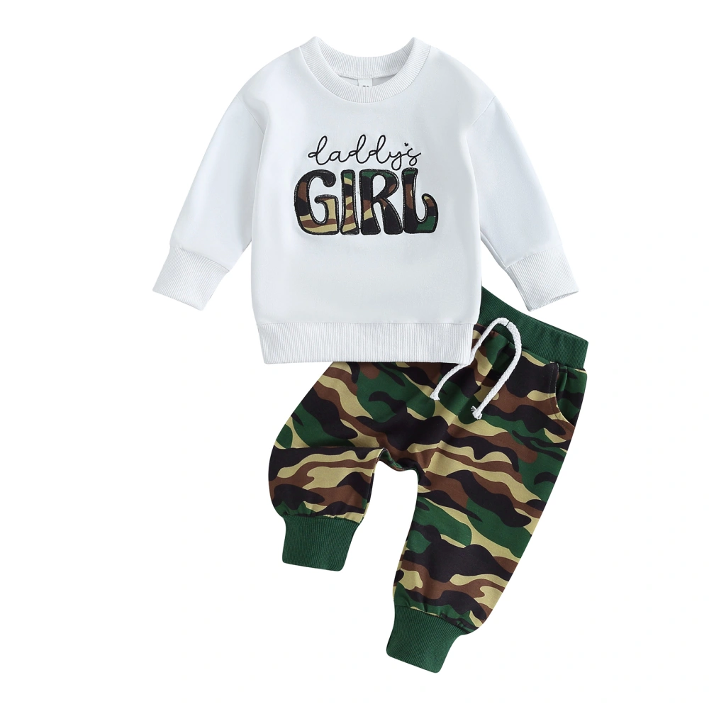 Baby Girl 2Pcs Spring Outfits Embroidery Pullover + Camouflage Pants