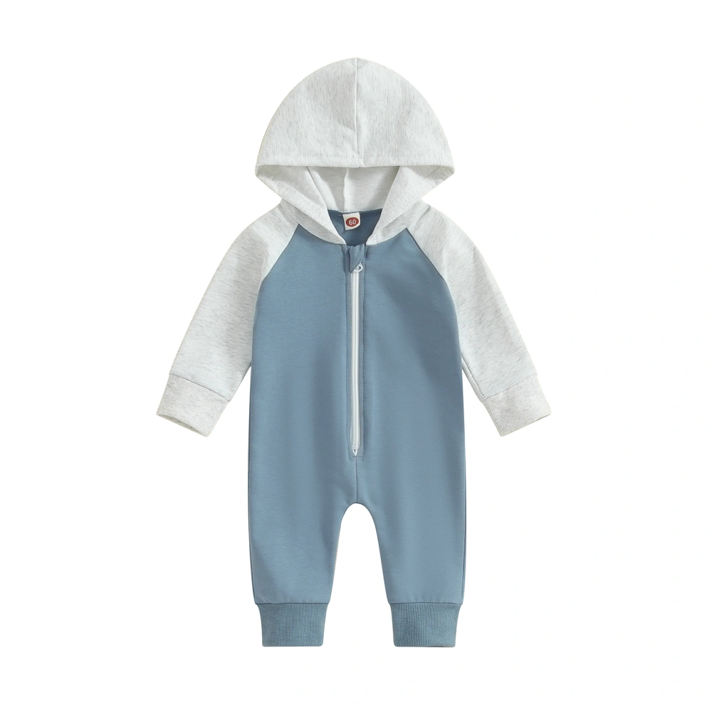 Baby Boys Autumn Contrast Color Long Sleeve Zip Up Hooded Jumpsuit 