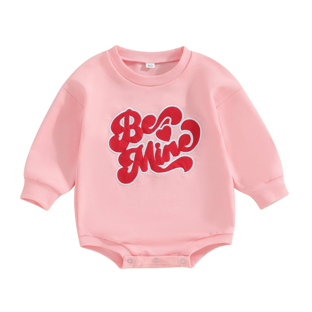 Baby Girls Pink Long Sleeve O Neck Letter Embroidery Casual Romper