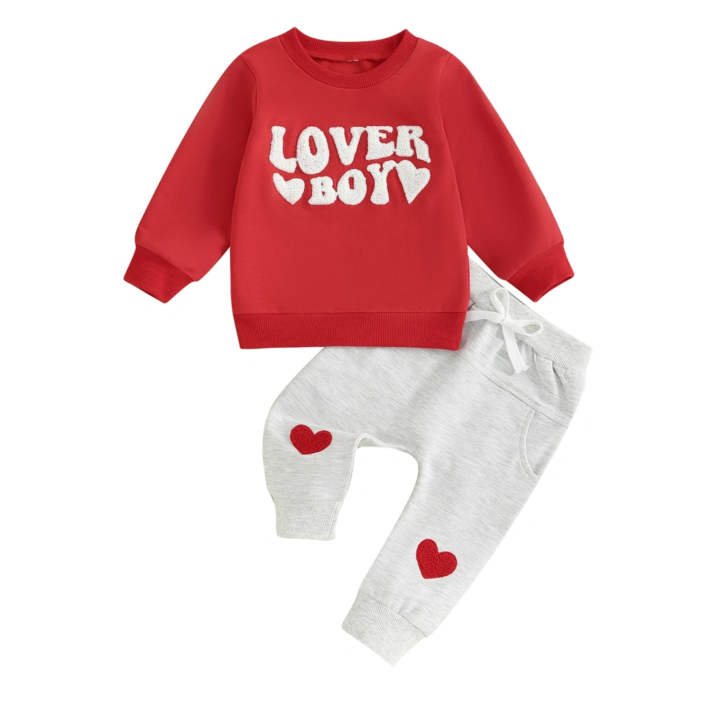 Baby Boy Valentine's Day Outfit Letter Embroidery Sweatshirt and Pants