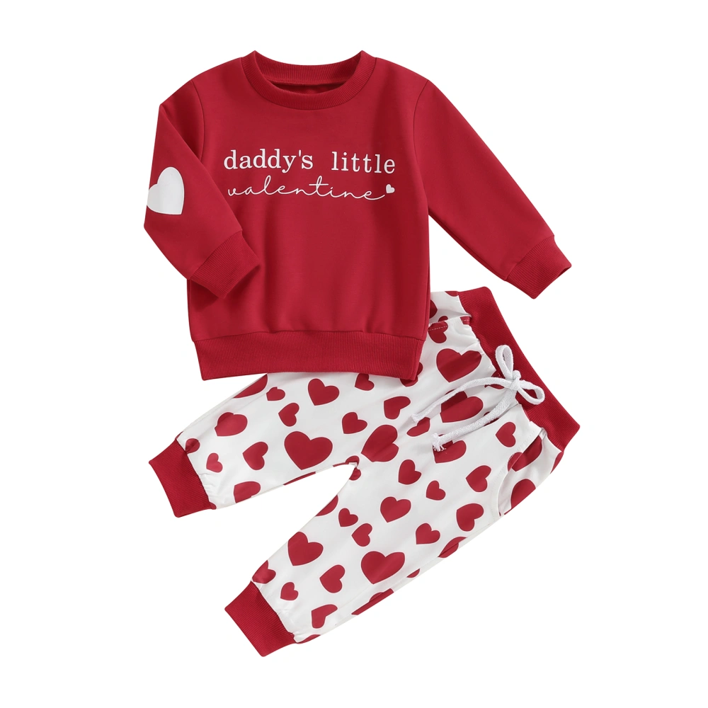 Girl Valentine's Day Clothes Letter Print Long Sleeve Tops Heart Pants