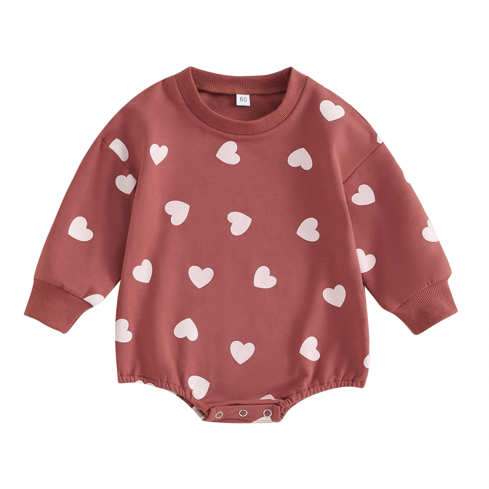 Baby Girl Bubble Romper Cute Heart Print Long Sleeve Bodysuit