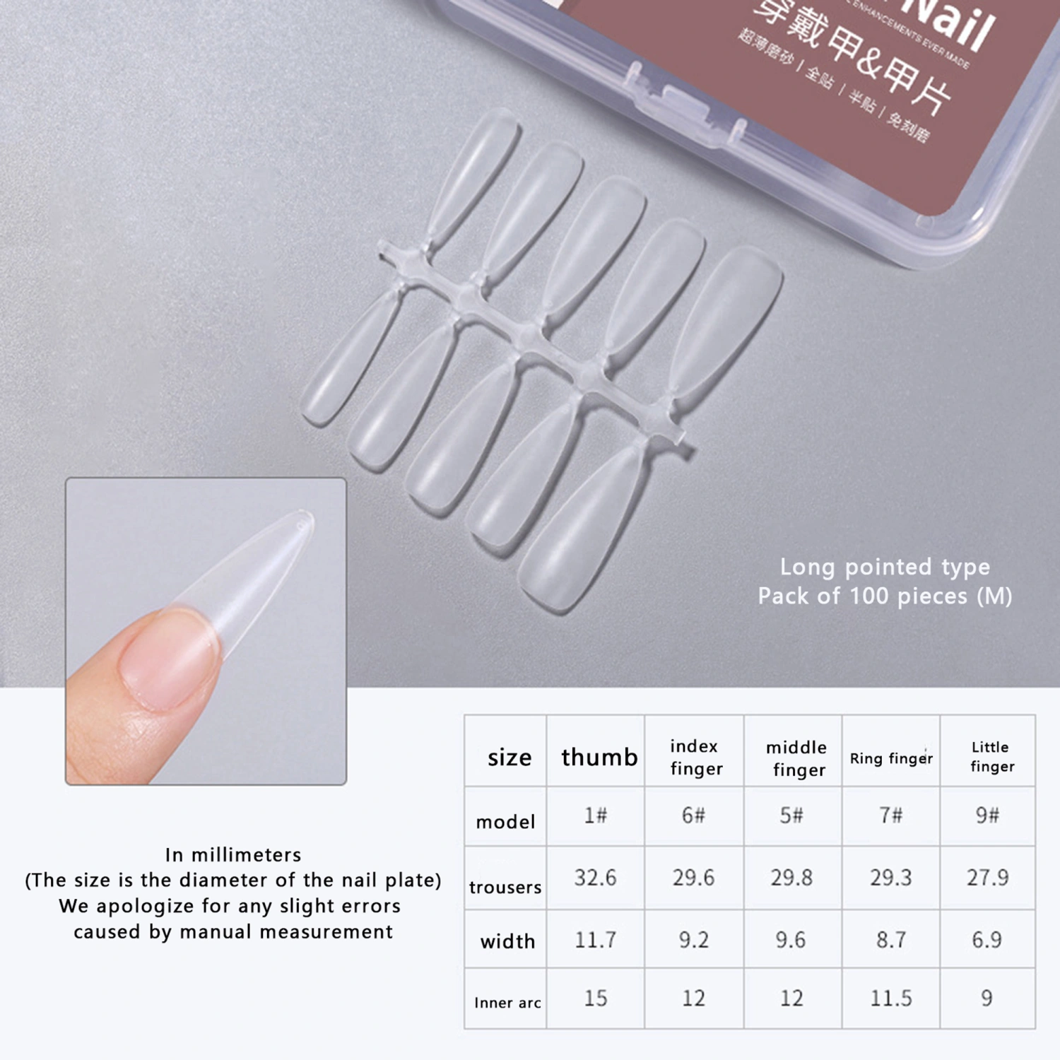 False Nail Tip, 100 PCS Full Cover Clear Fake Nail Tips, Nail Clipper