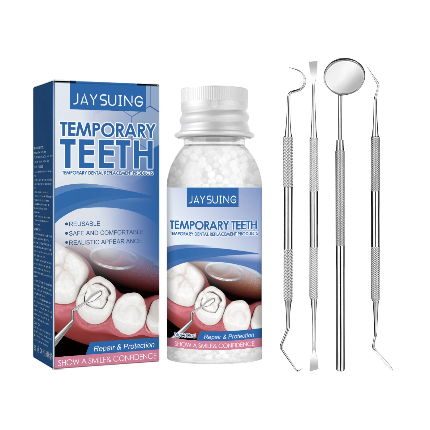 Tooth Repair Temporary Tooth Filling Repair Kit with 4 Dental Tools