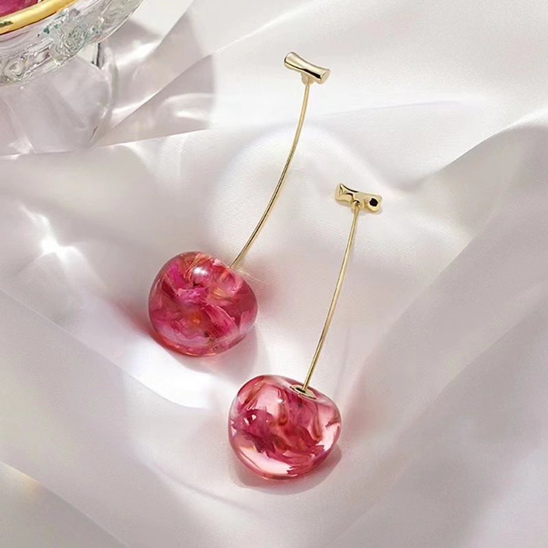 New Acrylic Fashion Geometric Earrings Women Drop Dangle Earrings Contracted Lovely Cherry Modelling Long Earrings Gifts