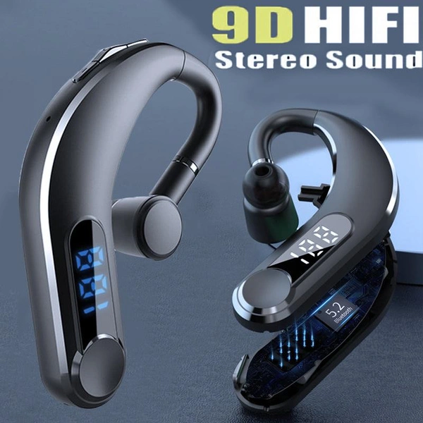 Long Standby Business Bluetooth Headset Wireless Bluetooth 5.2 Earphone Waterproof Earhook Headphone HIFI Stereo Earbuds with LED Battery Display and Microphone for Smartphone