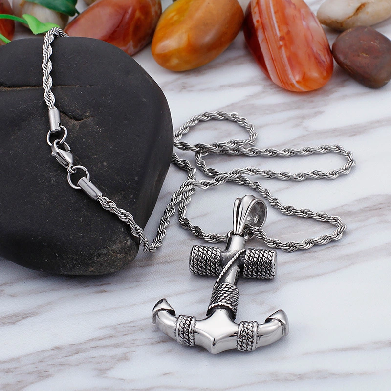 Distressed Boat Anchor Pendant Accessories Men's Necklace