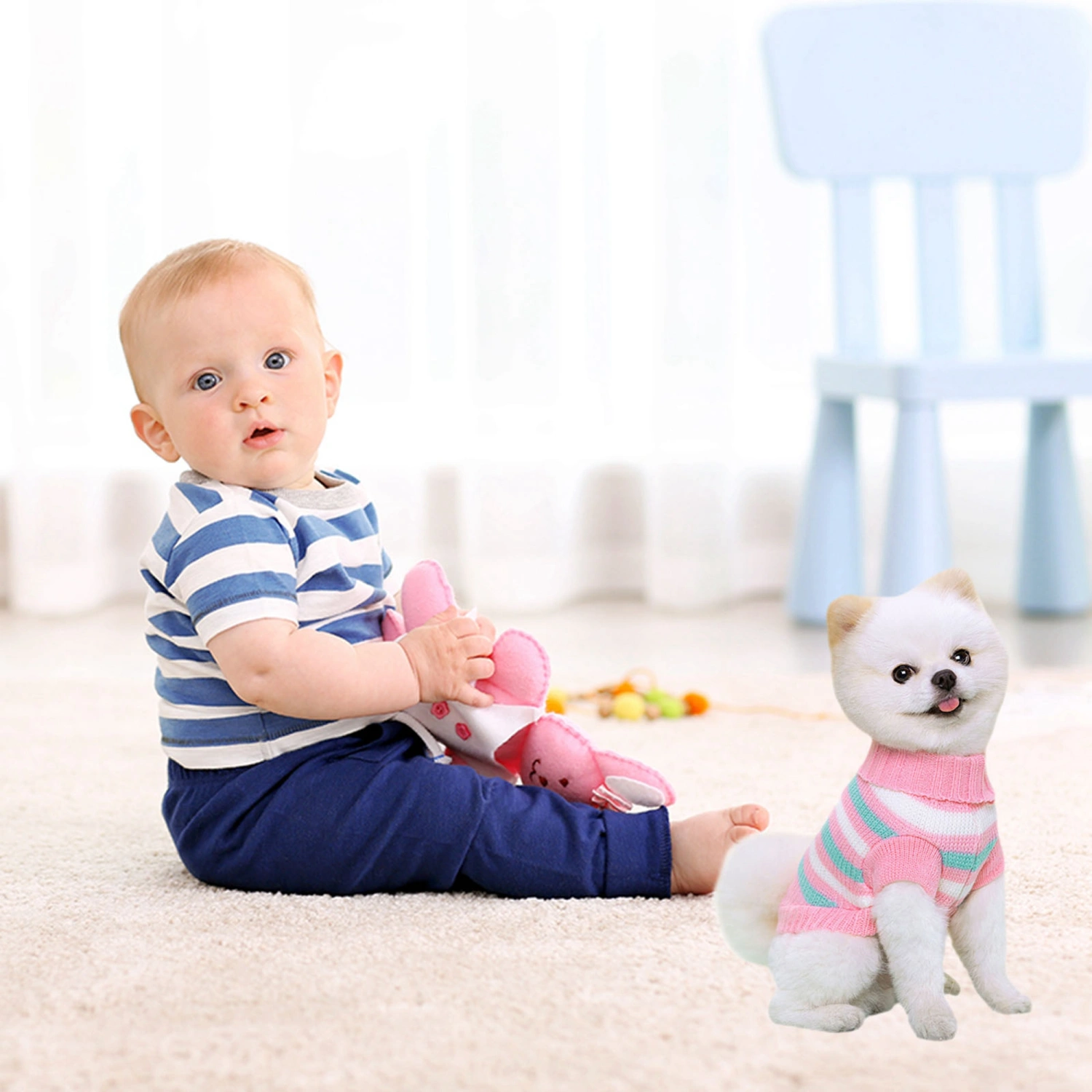 Heart Striped Knitted Dog Sweaters, Pet Cold Weather Puppy Clothes