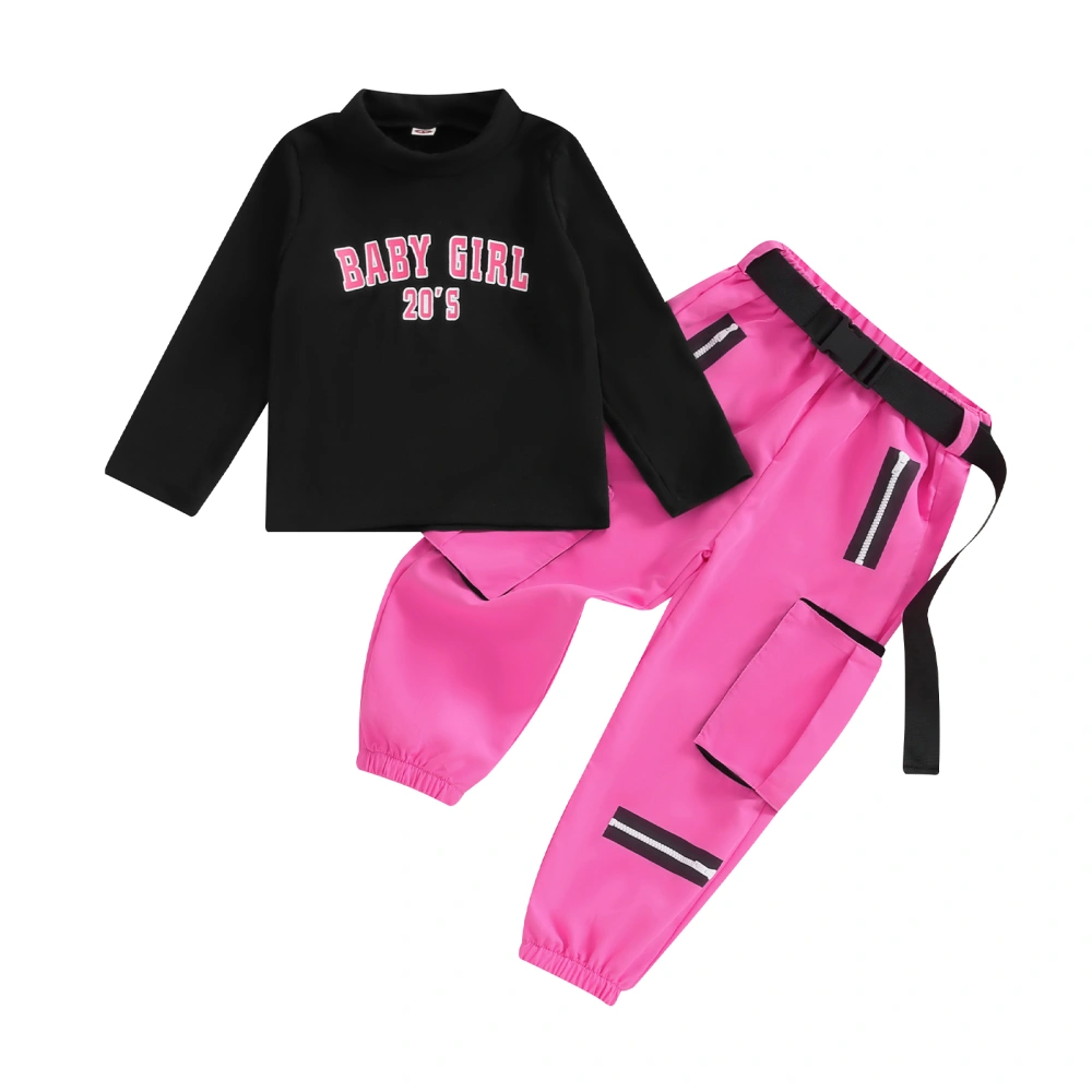 Kid Girls 2Pcs Fall Outfits Long Sleeve Letter Print Tops+Cargo Pants