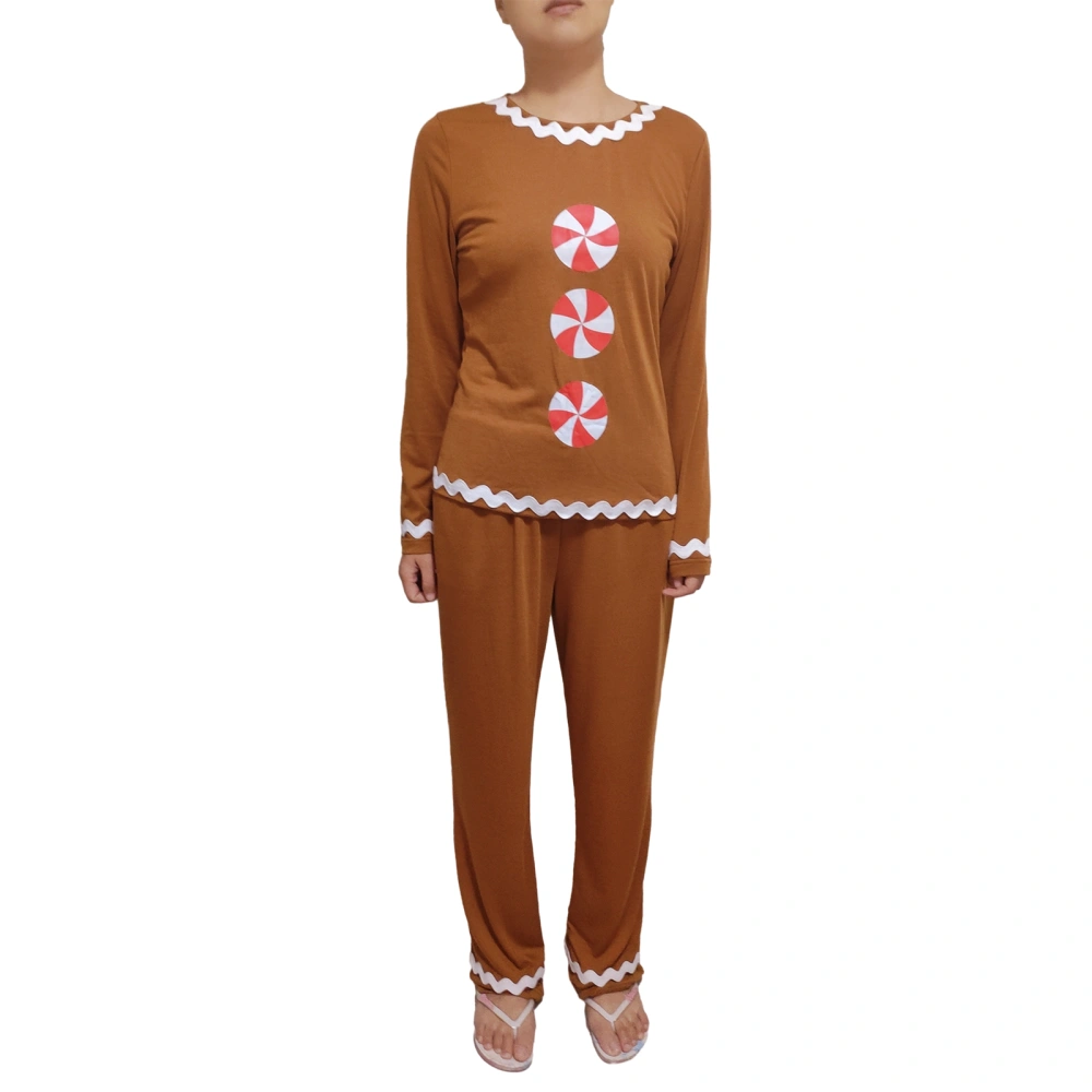 Women Christmas Pajamas Lounge Set Candy Cane Print Tops Pants